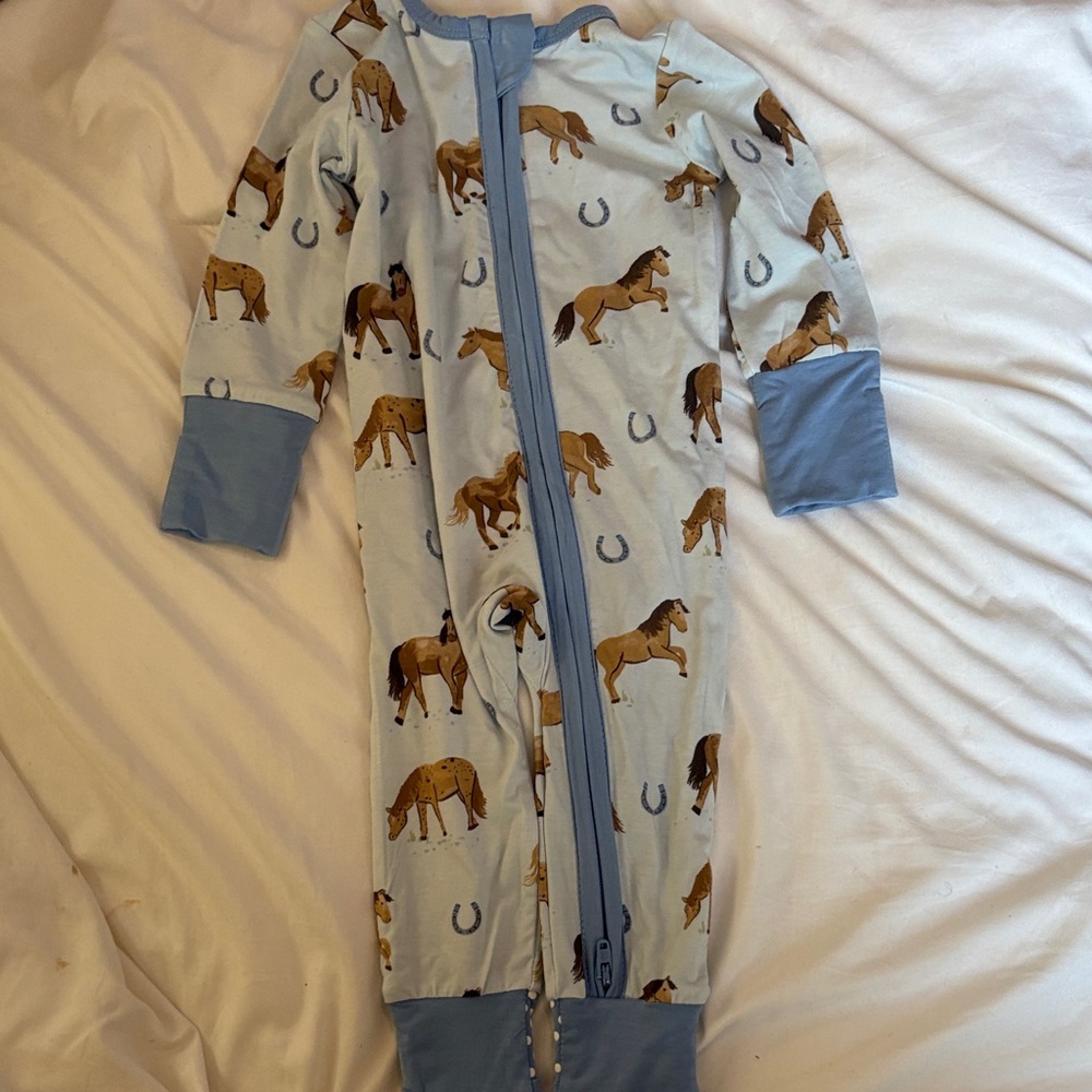 Blue Horse Print Baby Onesie
